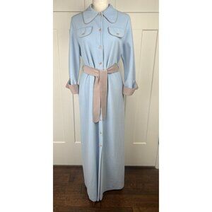 Vintage MCM Retro Vassarette Housecoat Robe Soft Blue & Taupe Pockets Size Med